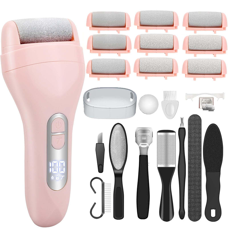 [Australia] - Electric Callus Remover for Feet - with 9pcs Larger Grinding Head, Portable Pedicure Kit Foot File Callus Remover, Rechargeable Waterproof Foot File for Foot Care Deadskin Remover LCD Display-Pink Pink Callus remover with 9Head 