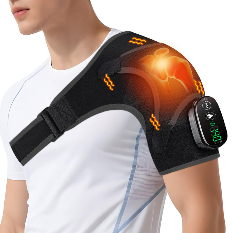 Shoulder Heating Pad with Massage, Shoulder Massager for Pain Relief | Cordless Heated Shoulder Wrap Massager, Rotator Cuff Heating Pad, Shoulder Brace for Men & Women