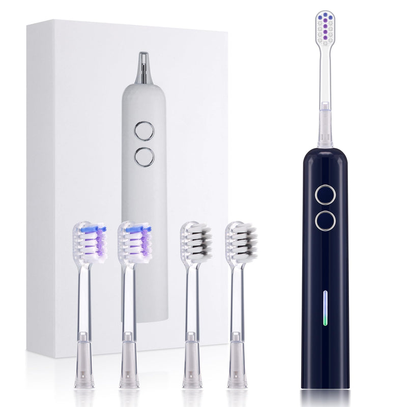 Adult Electric Toothbrush Sonic Vibration Deep Oral Cleaning Teeth Whitening Includes 4 Replacement Brush Heads Ultra-Soft Bristles 3 Cleaning Modes 90-Day Battery Life IPX7 Waterproof Unisex Gift Blue