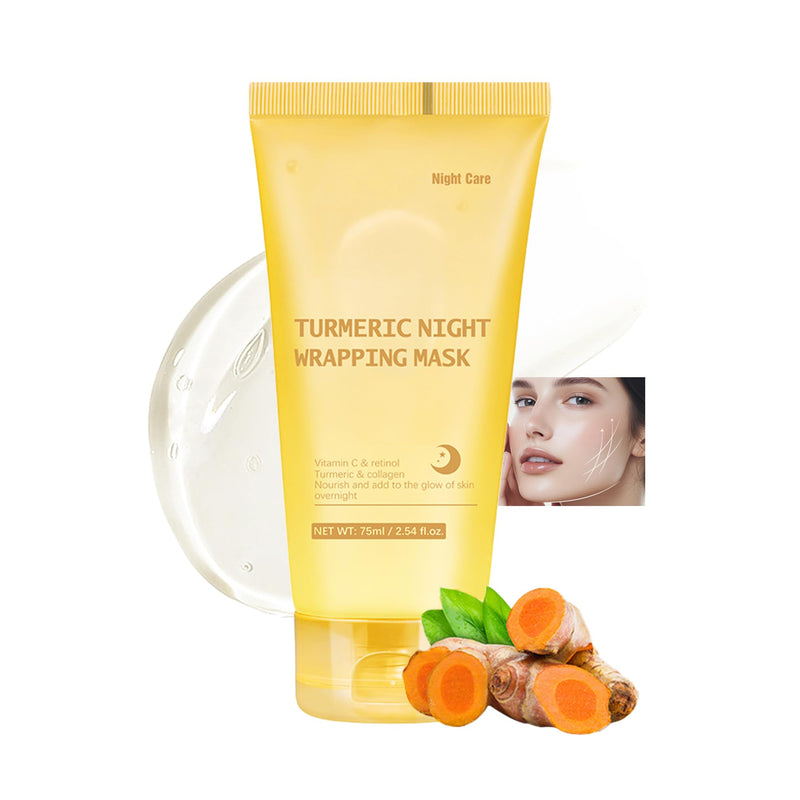 Turmeric Night Wrapping Mask, Peel-Off Face Mask Gel - Rich In Vitamin C & Retinol Long-Lasting Moisturizing & Locks In Moisture, Deep Nourish Turmeric & Collagen Mask, 2.54oz LK Turmeric Night Wrapping Mask