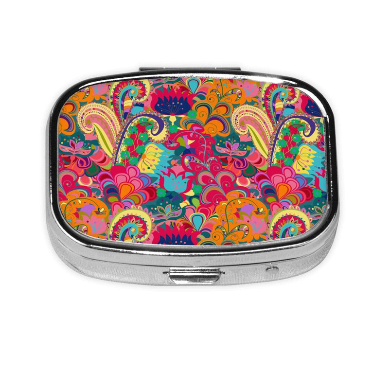 60s 70s Hippie Flowers Peace Sign Metal Iron Plating Square Pill Box | Love Symbol 2 Compartment Medicine Pill Case Mini Medicine Vitamin Pillbox Portable Pills Organizer Storage Box for Pocket White One Size