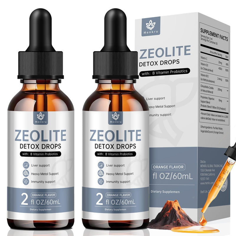 (2 Pack) Zeolite Drops for Adults and Kids – 99%+ Pure Natural Zeolite clinoptilolite, with Vitamin B, Probiotic Blend, Vegan, Non-GMO - Supports Immune Health, Supplement Energy and Attention 2 Fl Oz (Pack of 2)