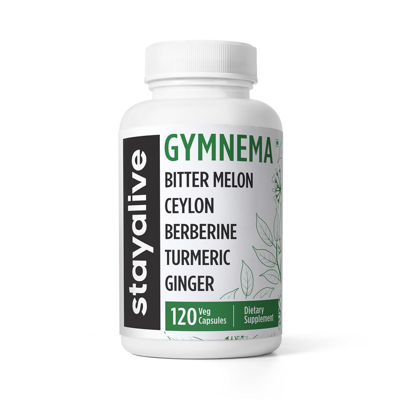 [Australia] - STAY ALIVE Gymnema Sylvestre 25:1 Extract, 120 Capsules with Bitter Melon, Ceylon Cinnamon, Berberine, Turmeric, Ginger, Amla Powder and Fenugreek, Non-GMO & Gluten Free Gymnema Sylvestre Supplement 