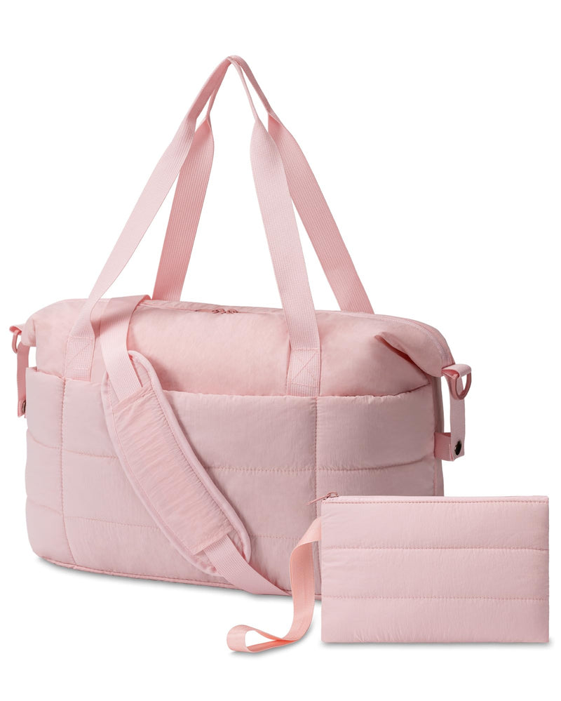 JUNGYOON Gym Bag for Women – Lightweight Weekender Overnight Bags with Toiletry Pouch, Quilted Travel Duffle Carry On Bag Pink