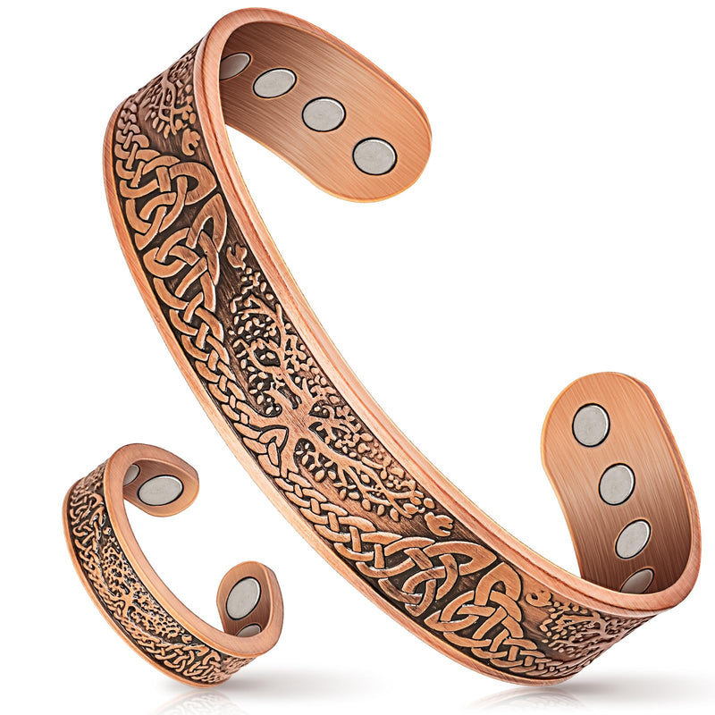 [Australia] - Mahnco Copper Bracelet for Men & Women,12X Strength Magnetic Bracelets & Lymphatic Drainage Ring for Mens, 100% Solid Pure Copper Jewelry Gift Copper-Tree of Life 