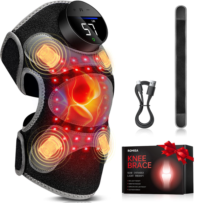 [Australia] - Upgraded PRO Red Light Therapy Knee Brace & 4 Vibration Massage - Wireless Rechargeable Controller, 660nm&850nm Red Light Therapy Heated Device for Knee/Elbow/Shoulder Pain Upgraded Knee 