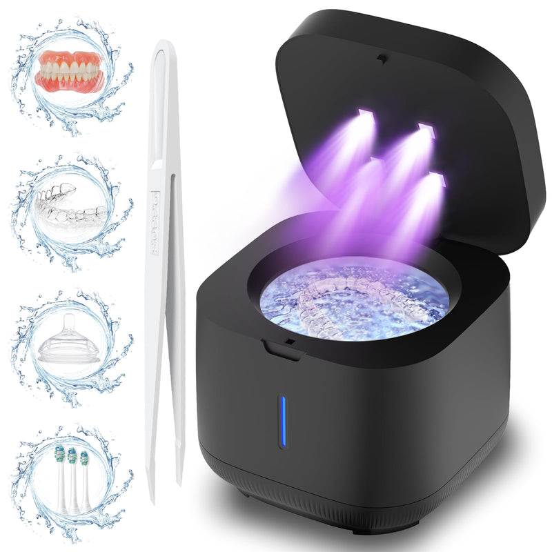 [Australia] - Ultrasonic Retainer Cleaner, Retainer Cleaner Machine, Dental Cleaning Pod for Dentures, Mouth Guard, Aligner, Night Guard, Jewelry, Braces, Ultra Sonic Cleaner for All Dental Appliances (Black) Black 