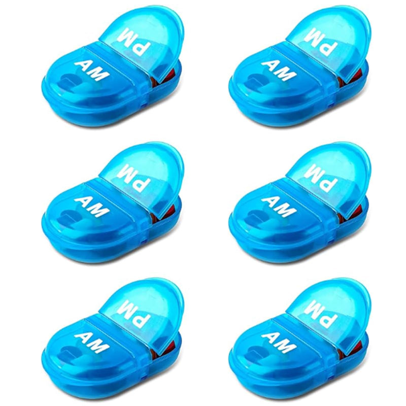 6PCS Mini Pill Case INVODA Portable AM & PM Daily Pill Organizer for Purse | Food Grade PP Material, Fit in Pockets or Handbags, for Vitamins, Fish Oil, Tablets Medium 6pcs Blue