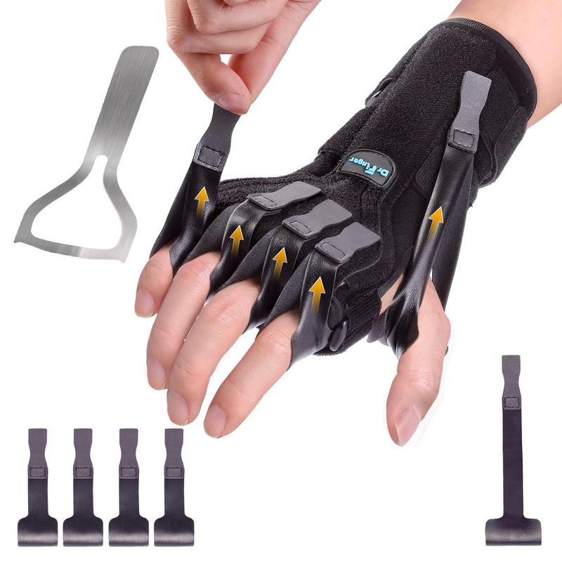 [Australia] - Radial Nerve Palsy Splint Brace for Wrist drop, 5 Fingers Extension, Stroke Patient Recovery, Finger Limp, Crutch Palsy, MCP Arthroplasty, for both Left and Right Hand - Black 