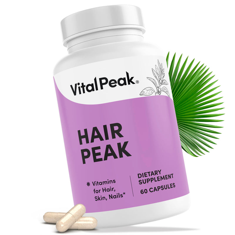 Vital Peak® Hair Peak | Hair Growth Supplement | Hair Vitamins | Support Healthy Hair, Biotin, Collagen, Saw Palmetto Extract, Keratin, Iron, Iodide, Zinc. 30 Days Supply. 60 Capsules