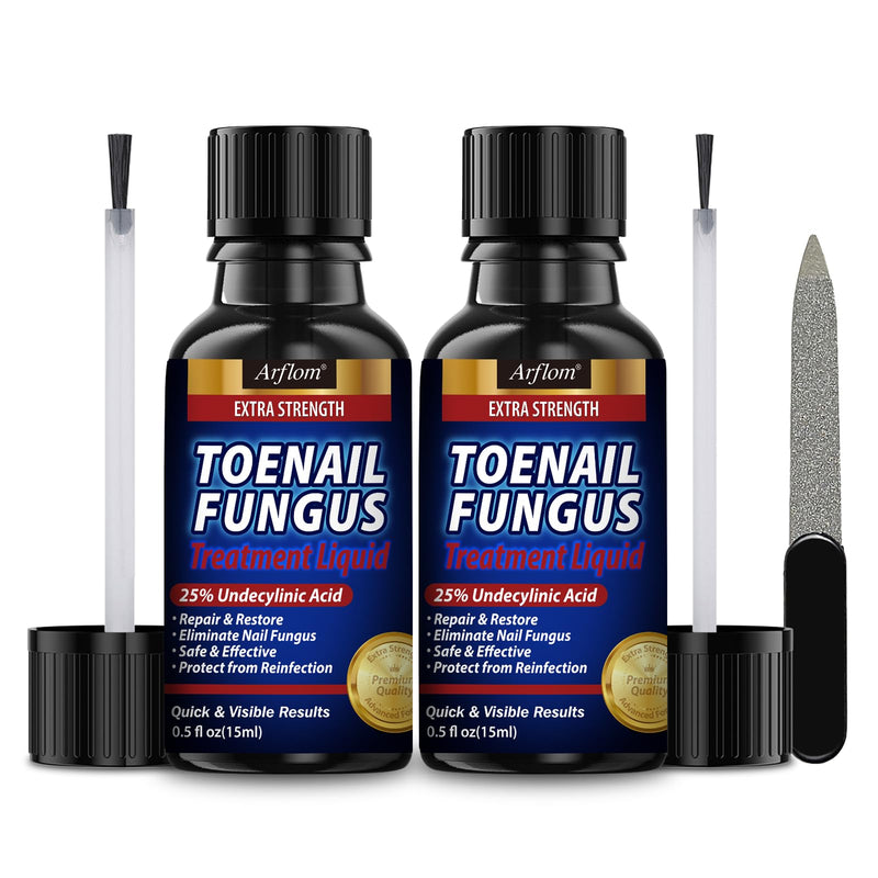 Toenail Fungus Treatment Extra Strength : 25% Undecylenic Acid Toe and Finger Nail Fungus Remover - Fast Acting Fungal Nail Revitalizer with Tea Tree Oil by Arflom 2pcs