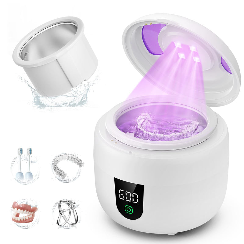 [Australia] - New Ultrasonic Retainer Cleaner Machine with Removable Inner Tank for Aligners, Mouth Guards, Jewelry ‚Äì 180ml Capacity, 45kHz Ultrasonic Cleaner, 3 Modes, Digital Timer, Smart Pause & Quiet to 30dB White 