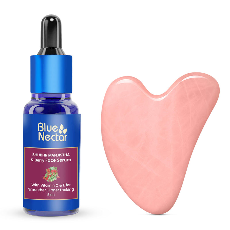 Blue Nectar Manjistha & Berry Serum with Gua Sha for Face | Hydrating Vitamin C Serum for Women & Men (13 Herbs, 1 Fl Oz) Gua Sha with Manjistha Serum