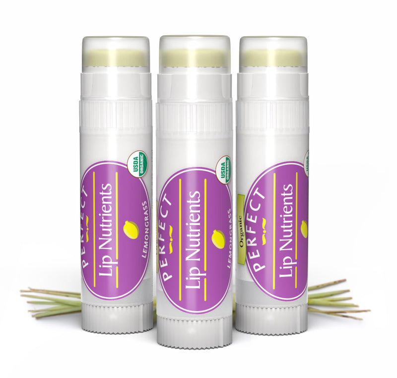 Perfect Supplements - Lip Nutrients Beeswax Lip Balm for Men and Women - With Calendula, Cocoa Butter & Vitamin E - Ultra Moisturizing Lip Care for Soft, Healthy Lips -3 Pack Lemongrass