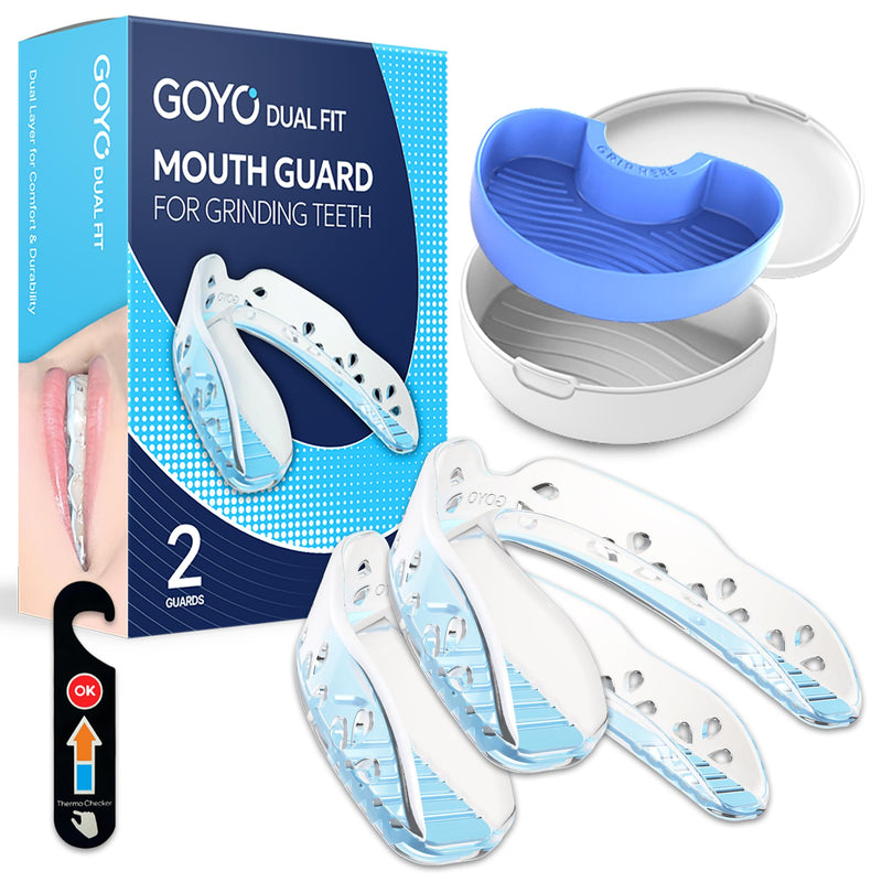 [Australia] - GOYO Dual FIT Pack of 2 Mouth Guard for Clenching Teeth at Night with Thermo Checker & Dental Case | Night Guards for Teeth Grinding | Custom-Fit & Custom Moldable Bruxism Sleep Night Guard – BPA-Free 