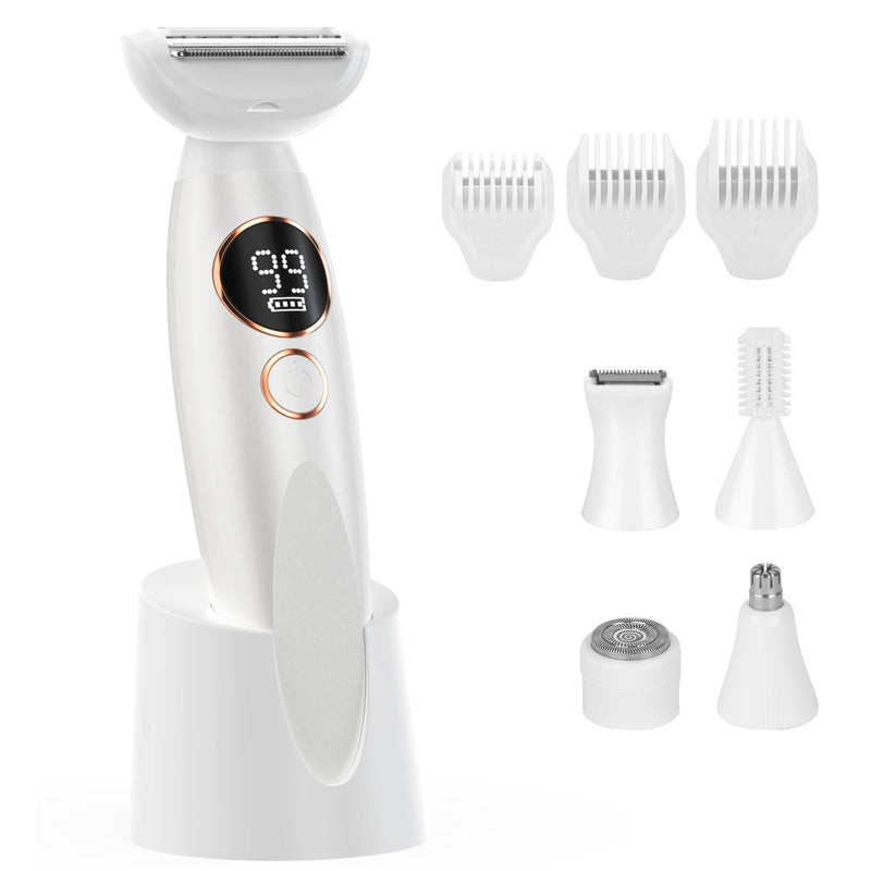 [Australia] - Bikini Trimmer for Women, Rechargeable 4H Use Electric Razors for Women with LED Display Painless 5 in 1 Facial Nose Pubic Hair Removal IPX7 Waterproof Body Shaver for Leg Armpit Eyebrows Femal Gift 