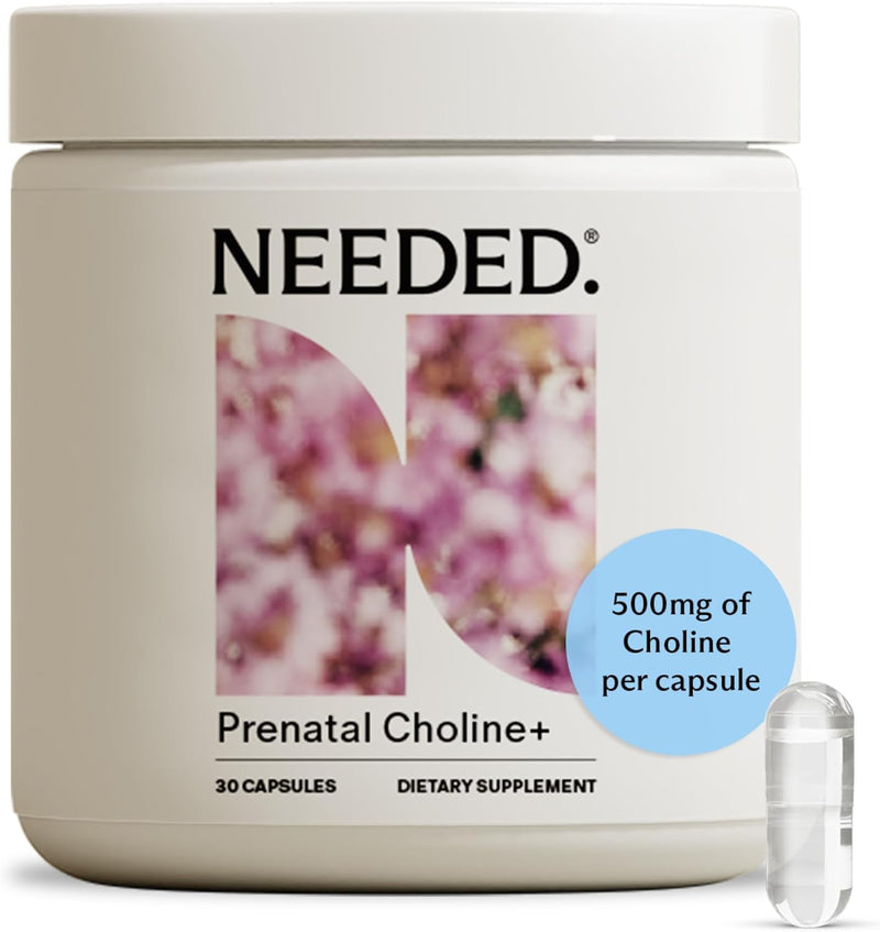 Needed. Prenatal Choline+ Liquid Capsules for Cognitive Development - Choline Supplements For Pregnancy - Aids Baby Brain Development & Supports Healthy Pregnancy - Third Party Tested - 30 Liquid Caps