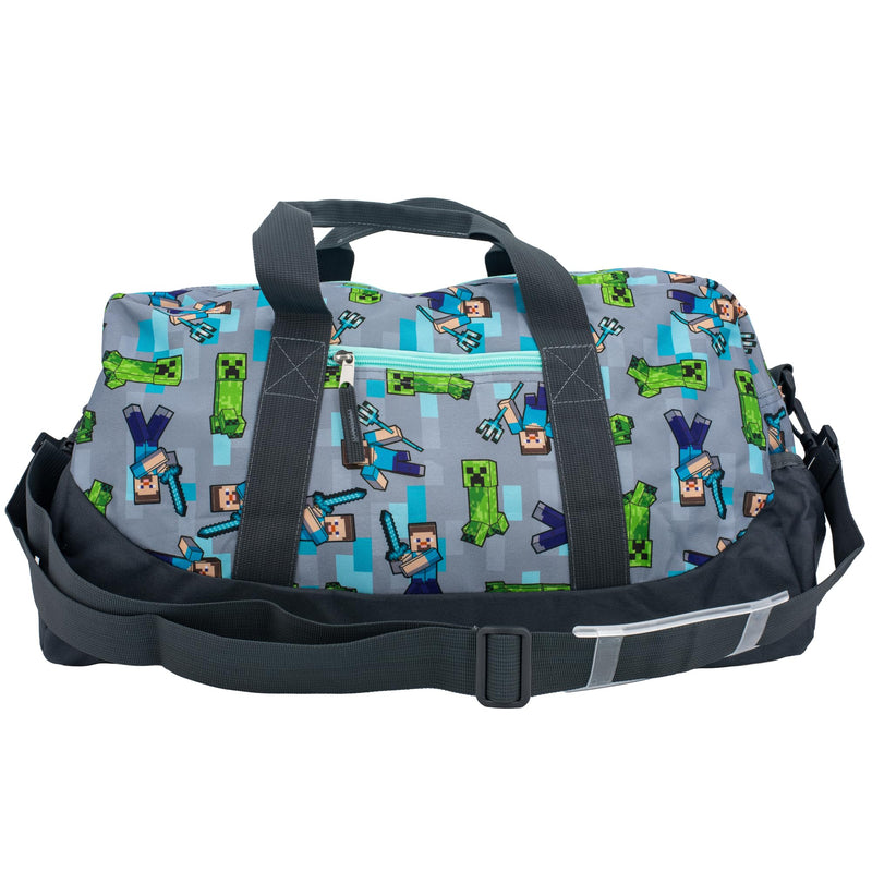 Minecraft Duffle Bag, 16 inch Travel Sleepover Weekender Bag for Girls & Boys, Green/Gray Grey