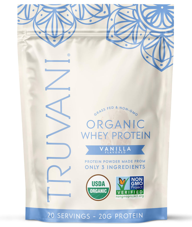 [Australia] - Truvani Organic Whey Protein Powder | Vanilla | 20g Grass Fed Whey Protein | 20 Servings | USDA Organic & Non-GMO | Gluten Free | No Gums, No Soy, No Stevia, No Added Sugars 