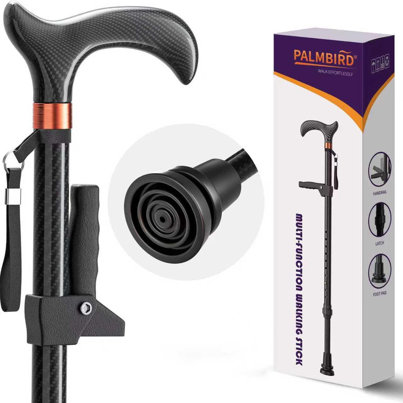 [Australia] - Carbon Fiber Canes for Women & Men – Walking Cane Weighs Only 1.1 lb, Adjustable Walking Stick with Single-Point Base for Seniors, Second Support Handle to Help Rise from Chairs Single Base 