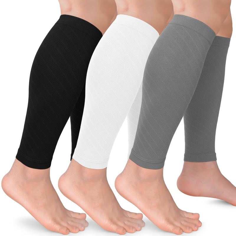 3 Pairs Calf Compression Sleeves for Women Men, Leg Compression Sleeve Calf Brace for Support Running Shin Splints B1-3 Pack Black/White/Gray XX-Large