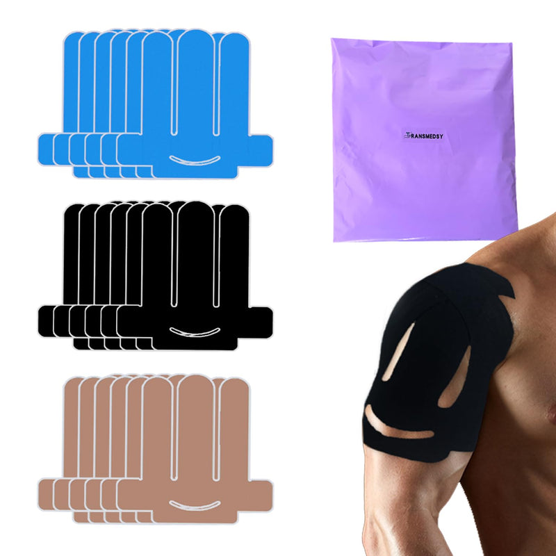 [Australia] - 18 Pcs Kinesiology Tape for Shoulder Pain Relief Precut Sport Tape for Shoulder-Support & Stability, Hypoallergenic Latex-Free Athletic Tape for Shoulder, WatreProof & Breathable Muscle Tape(Mix) 