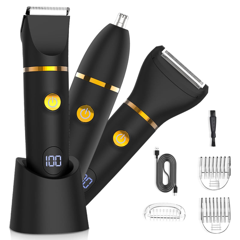 [Australia] - Manscape Body Hair Trimmer for Men: Pubic Hair Trimmer, 3 in 1 Versatile Electric Shaver for Groin,Face,Beard,Nose,Waterproof Body Groomer with Ceramic Blades, Mens Gifts Black-388 