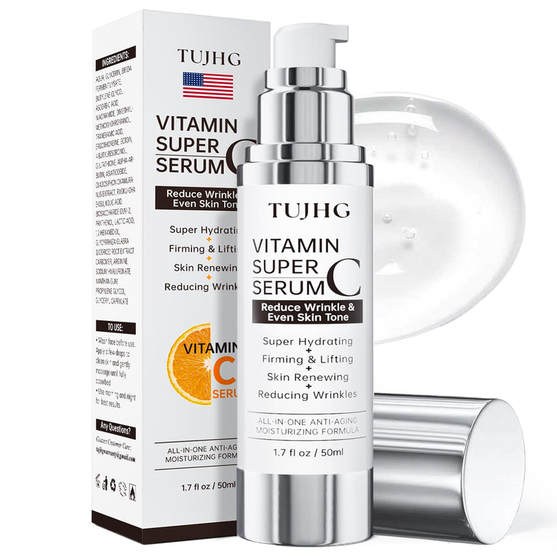 Vitamin C Retinol Serum for Face, Brightening & Anti-Aging with Hyaluronic Acid, Vitamin E, Peptides, Collagen - Hydrates, Firms, Lifts, Smooths, Targets Age Spots, Wrinkles, 1.7 Fl Oz
