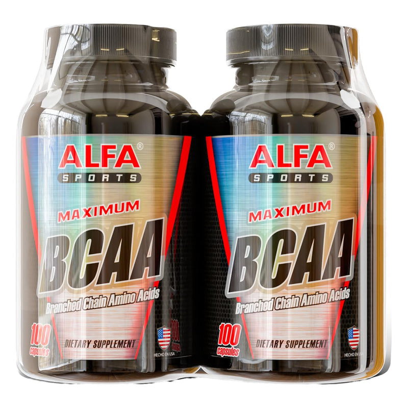 Maximum BCAA By Alfa Sports – Branched-Chain Amino Acids Supplement with L-Leucine, L-Isoleucine & L-Valine – Muscle Support Formula - 100 Capsules (2-Pack)