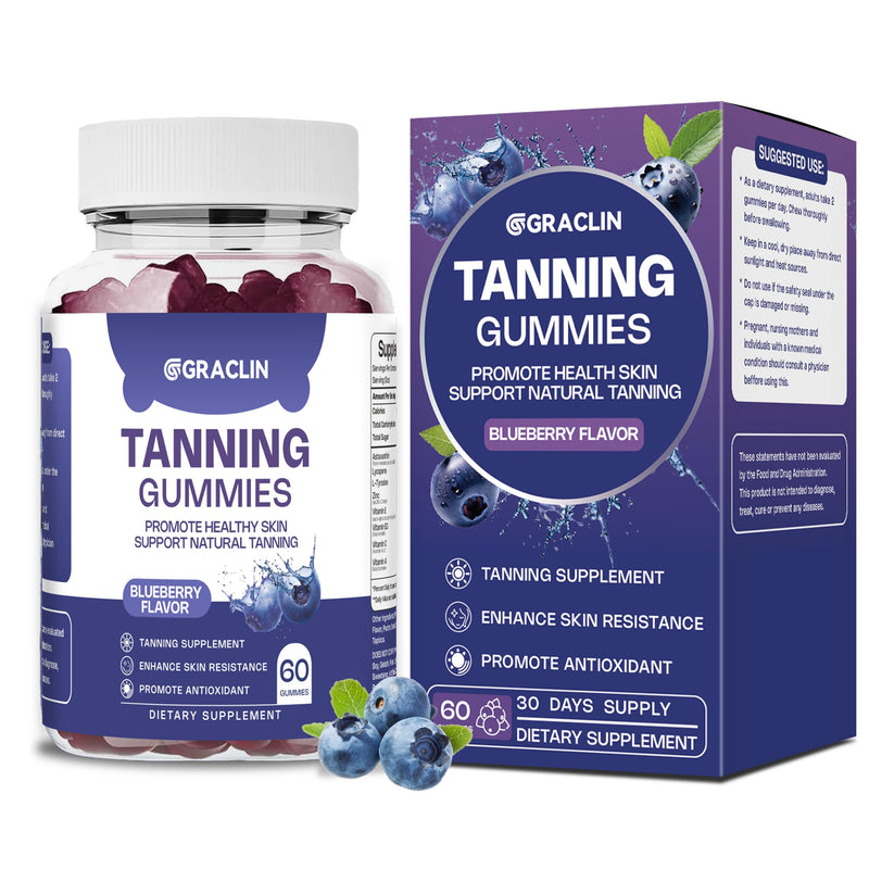 [Australia] - Tanning Gummies - Self Tan Supplement That Work Fast Without Sun - Daily Oral Chews with Beta Carotene Astaxanthin Lycopene & Vitamins for Skin Health Glow Up Sunless Tan - Vegan Sugar Free Blueberries 