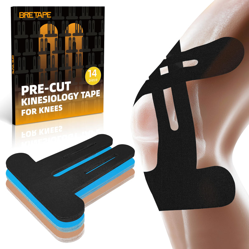 [Australia] - Precut Kinesiology Tape for Knees ‚Äì 14 PCS Knee Tape for Pain Relief & Support, Elastic Waterproof Sports Tape, Breathable & Latex-Free, Pre Cut Athletic Tape for Workout & Injury Recovery, Black 14pcs 