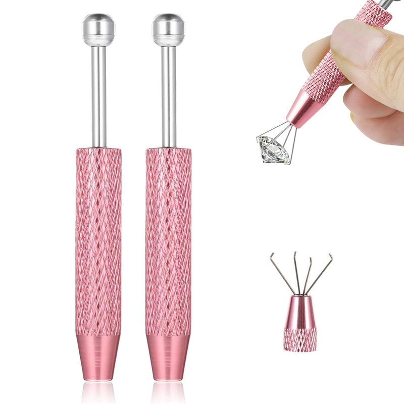 [Australia] - 2 PCS Piercing Ball Grabber Tool Set,4 Claw Diamond Tweezers for Easy Jewelry Changing,Piercing Removal Tool,Stainless Steel Gem Pickup Tool for Septum, Earrings,Small Parts,Pink 