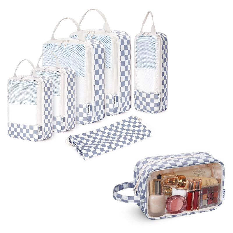 Narwey 6 Set Compression Packing Cubes with Clear Makeup Bag