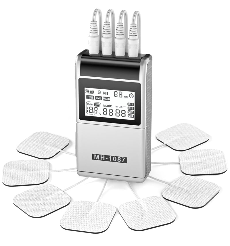 TENS EMS Muscle Stimulator Unit, FDA Cleared 48 Modes 4 Outputs with 16 Electrode Pads (2"x2") for Pain Relief in Shoulder, Neck, Back & Sciatica, Electronic Pulse Massager for Physical Therapy