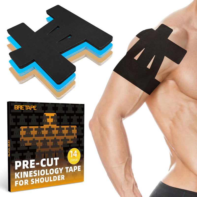 [Australia] - Precut Kinesiology Tape for Shoulder ‚Äì 14 PCS Elastic Shoulder Support Tape, Waterproof & Breathable, Hypoallergenic Sports Tape for Pain Relief, Black 14pcs 