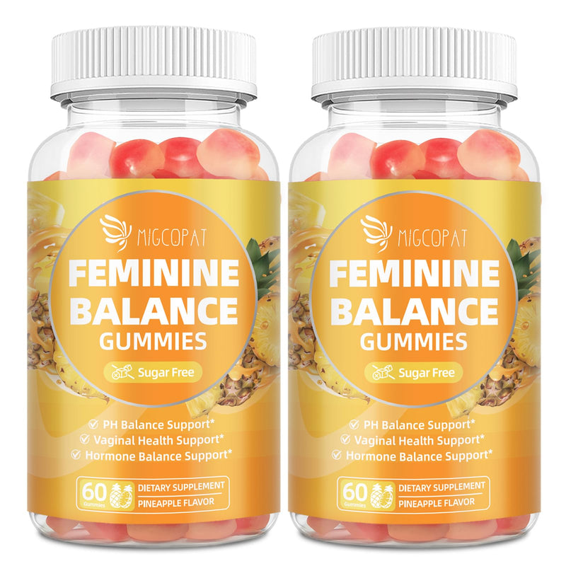Migcopat Premium Feminine Balance Gummies – 2 Pack, Probiotic + Enzyme Blend for Digestive, Hormone & PH Balance, Pineapple Flavor, 120 Gummies 120 Count (Pack of 1)