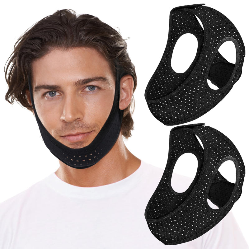 [Australia] - 2 Pack Anti Snore Chin Strap for Sleeping, Mouth Jaw Tape Snoring Stopper Sleep Devices CPAP Users Breathing Head Mouthpiece Solution Keep Closed Advancement Reducing Aids Mandibular Machine Men Women Black 