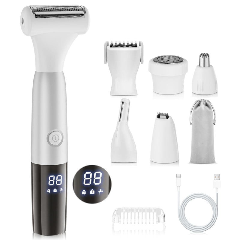 [Australia] - 6 in 1 Bikini Trimmer and Shaver Kit for Women, Wet/Dry Electric Body Hair Trimmer Facial Hair Removal Cordless Waterproof Bikini Shaver Razor for Face Nose Eyebrow Arm Leg Pubic Armpit Bikini 