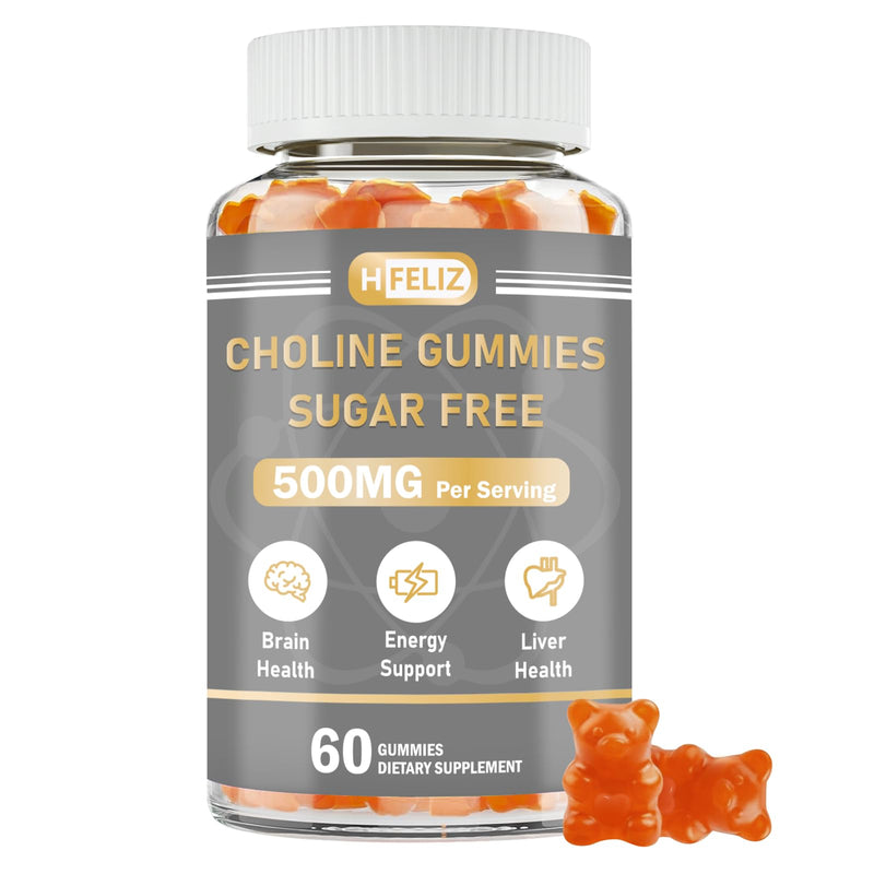 [Australia] - Choline Supplement Gummies Sugar Free, 500mg Choline Bitartrate Per Serving, Brain Health, Liver Support, Focus & Energy, 60 Gummies 