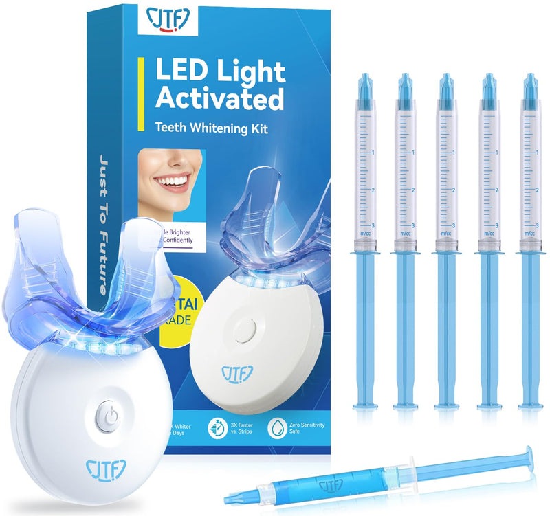 [Australia] - JTF Portable Teeth Whitening Kit: LED Accelerator Light with 5 Whitening Gel and 1 Remineralization Gel, 35% Carbamide Peroxide, Battery Powered Teeth Whitener to Remove Stain for Brighter White Smile 