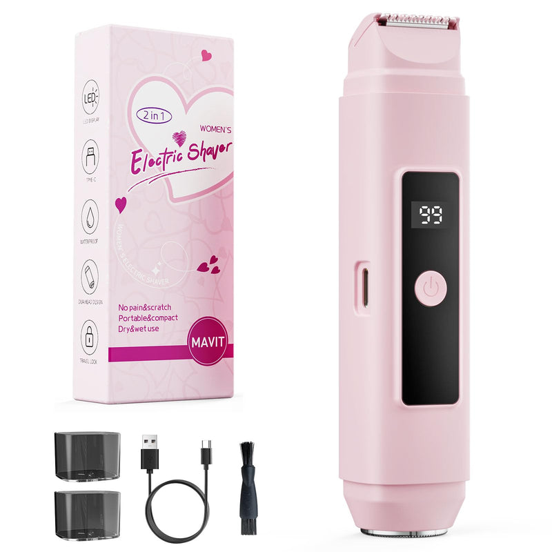 Bikini Trimmer for Women,IPX7 Waterproof Painless Electric Razors for Trip,Portable&Easy Cleaning Lady Underarm Pubic Leg Arm Body Face,Electric Shaver for Travel&Shower Use,Gifts for Women,Pink Pink