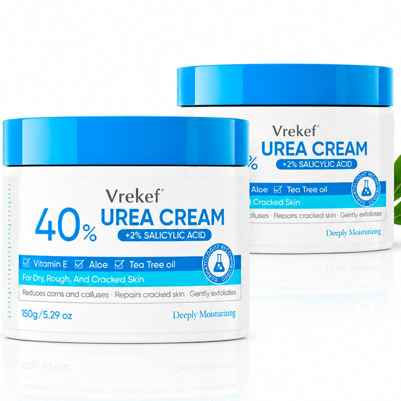 Urea Cream 40 Percent with 2% Salicylic Acid, Urea Cream 40 Percent for Feet Maximum Strength, Foot & Hand Cream for Dry Cracked Heels, Callus Softener for Rough Thick Skin, 5.29 oz (2 PCS) 2P