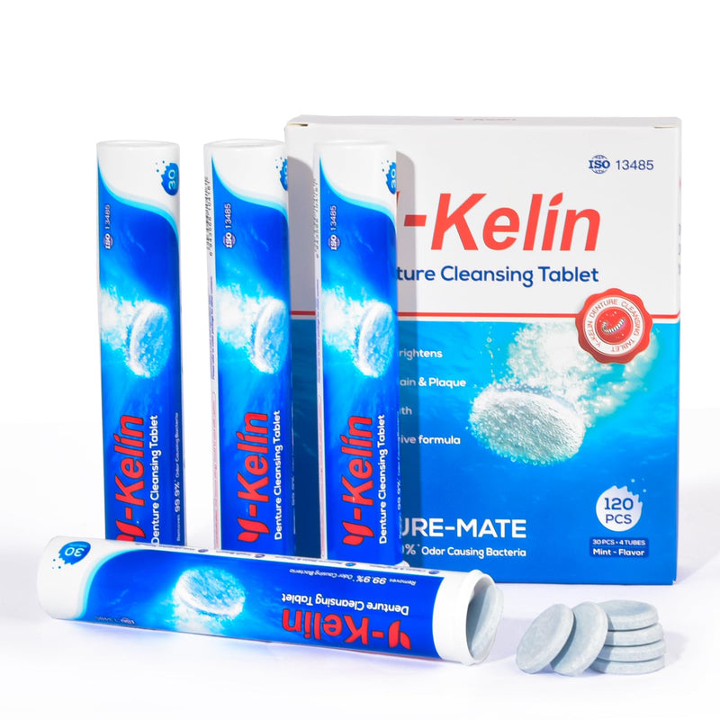 [Australia] - Denture Cleaning Tablets - 120 Retainer Cleaner Tablets, Removes Odors & Stains - For Dentures, Night Guards, Retainers, Aligners & Dental Appliance Cleaner - Mint Flavor - 4 Month Supply 