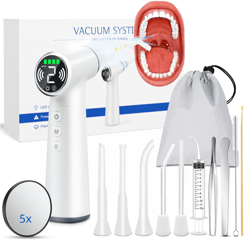 [Australia] - Tonsil Stone Remover Tool, Upgraded Electric Tonsil Stone Removal Kit - with Built-in LED Light & 6-Level Suction for Bad Breath Prevention, Oral Suction Device for Stone Removal White 