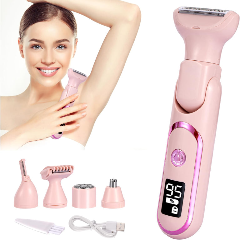 [Australia] - Bikini Trimmer for Women, 5 in 1 Rechargeable Electric Razors Waterproof Wet/Dry Use Body Hair Trimmer for Women & Men Pubic Hair, Private Area, Legs, Face, Nose, Eyebrow, Body (Pink) 