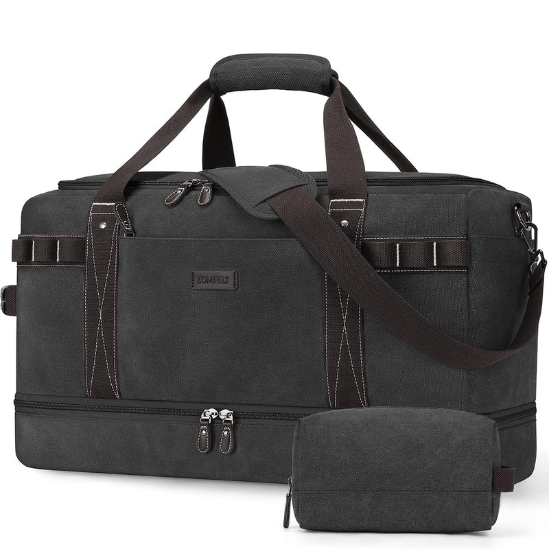 ZOMFELT Travel Duffle Bag for Men Women, Waterproof Canvas Overnight Duffel Bag with Removable Dividers & Shoe Compartment