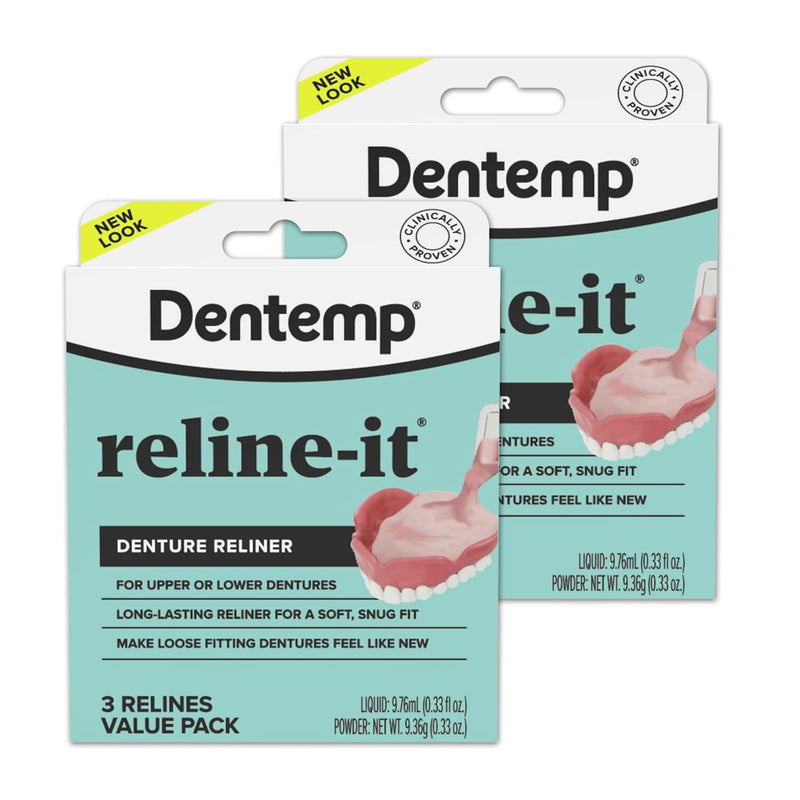 [Australia] - Dentemp Denture Reline Kit Value Pack - Advanced Formula Reline It Denture Reliner - Denture Kit to Refit and Tighten Dentures for Both Upper & Lower Denture (2 Pack (6 Relines)) 2 Pack (6 Relines) 