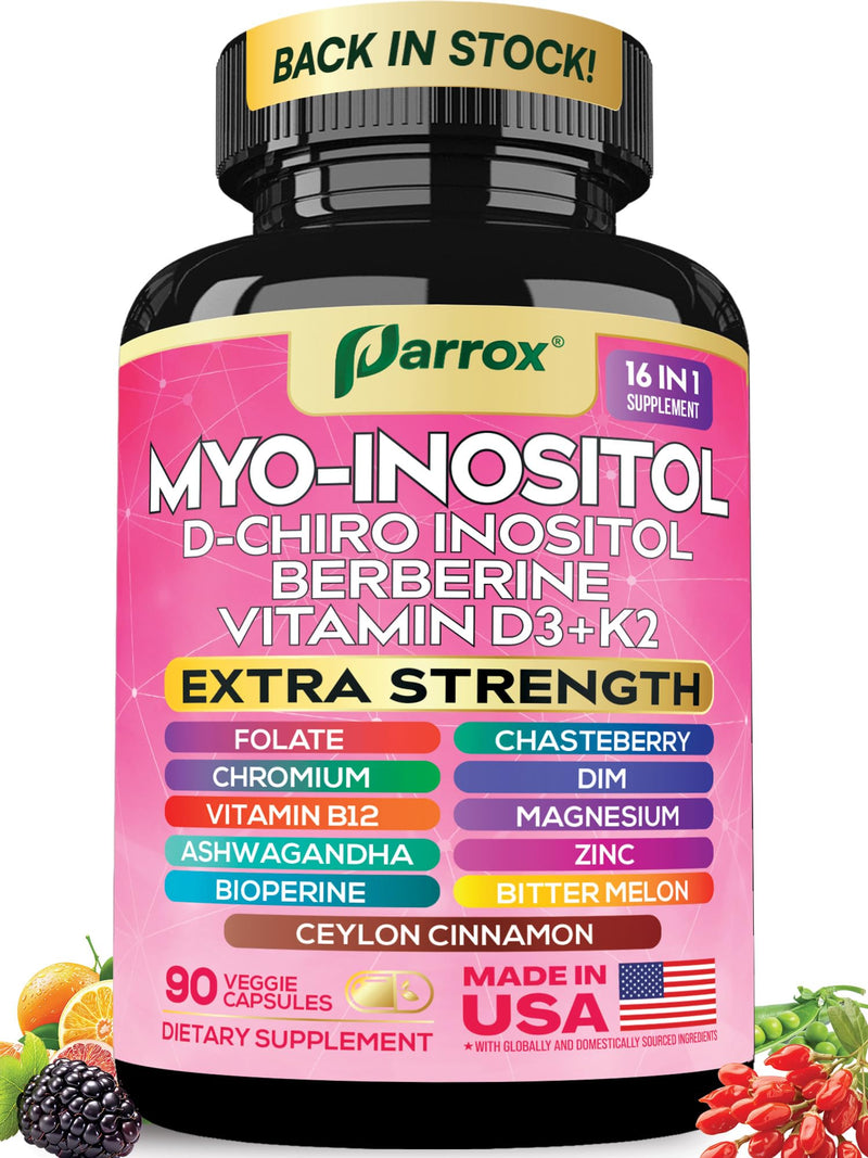Myo-Inositol Supplement, 15-in-1 D-Chiro & Folate, 90 Vegan Capsules | D-Chiro Inositol, Folate, DIM, Vitamins D3, B12, K2, Chromium, Cinnamon, Zinc, Ashwagandha, Chasteberry 90 Count (Pack of 1)