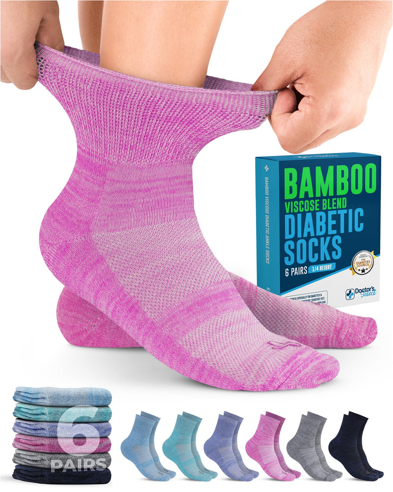[Australia] - Doctor's Select Bamboo Viscose Diabetic Socks for Women & Men - 6 Pairs, Viscose Bamboo Socks Woman, Non Binding, Wide Top Space Dye - 6 Pairs Large 