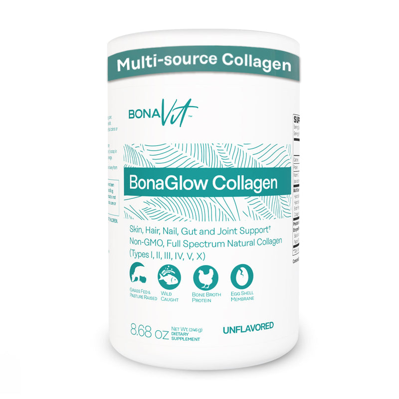 Multi Collagen Peptides Powder Collagen 4 Sources Dr. Formulated | Unflavored, 1lb, Hydrolyzed 6-Type , Vitamin C, Probiotics & Digestive Enzymes, BonaGlow 8.67 Ounce (Pack of 1)